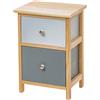 Baroni Home Comodino, Mobiletto da Soggiorno, Salotto, Camera da Letto, Cameretta, Bagno, Mobiletto Multiuso, Colore Legno Naturale con 2 Cassetti Azzurro Chiaro e Scuro Misure 30X24X43 cm