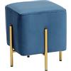 Baroni Home Pouf Poggiapiedi Quadrato in Velluto, Pouf da Salotto Imbottito, Pouf Panchetto per Camera da Letto, Blu, 33x33x38 cm