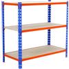 Simon Rack Étagère Rangement à 3 Niveaux en Boix, 200 kg Capacité de Charge et Point de Flexion, 1000x1100x300 mm, Étagère Charge Lourde, Étagère Garage, Bleu/Orange/Galvanisé - Maderclick