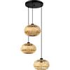 Eglo Amsfield 1 - Lampada a sospensione a 3 luci, da appendere sopra il tavolo da pranzo, con attacco E27, diametro 48 cm, in metallo nero e bambù marrone
