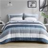 Madison Park Essentials Jaxon Bed in a Bag - Set copripiumino con lenzuolo, design a righe stampate, biancheria da letto moderna per tutte le stagioni e federa abbinata, California King blu/grigio, 7