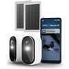 Arlo Essential 3 Telecamera WiFi Esterno Senza Fili + Pannello Solare (2), HD, Telecamera WiFi Interno, Sirena Allarme Casa, Sensore Di Movimento, Prova Inclusa Secure, 2 Telecamere, Bianche