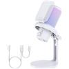 FEELWORLD VM1 Bianco Gaming PC USB Microfono a condensatore con cancellazione del rumore Mute RGB Light, Accessori per computer per Gamer YouTube Twitch Podcast Streaming Registrazione Online Chat