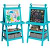 Lavagna per bambini con cavalletto 3 in 1, rotolo di carta e 2 contenitori, in legno, 59x48x118 cm, blu