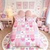 Loussiesd Set di biancheria da letto per ragazze e cuscini, 200 x 200 cm, motivo patchwork rosa con cuori e farfalle, per ragazze, copripiumino per letto matrimoniale, con 2 federe