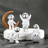Ni-JASW 4 Pcs Silver White Astronaut Statues Set, Spaceman Sculpture Figurines Home Ornament Cake Toppers Gift