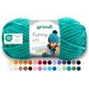 Gründl Funny Uni - filato ciniglia morbido e spesso - lana ciniglia per uncinetto e maglia - coperte e accessori - 100% poliestere - 1 gomitolo da 100 g / 120 m - ferri n. 5-6 - Smeraldo