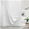 Siiluminisoy Tenda da doccia in tessuto bohémien bianco con nappe, 183 x 183 cm, moderna e minimalista, a righe a zigzag trapuntato shabby chic, resistente all'acqua, per bagno, decorazione hotel