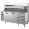 Banco Pizza refrigerato 2 sportelli + Cassettiera. 200x80x147H. - Vetrina portacondimenti GN 1/3 *motore a sinistra *
