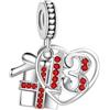 FGT Ciondolo a forma di cuore con pietre portafortuna scintillanti, per 13° compleanno, anniversario, celebrazione, compatibile con braccialetti Pandora Moments e zirconia cubica