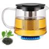OCEANO Teiera in Vetro Borosilicato 1,5l Resistente al Calore Adatto Fornello Gas Colino The Filtro Acciaio Rimovibile Coperchio Infusore Fiamma Viva Caraffa Termica per Tè Polvere Infusi Erbe Foglie