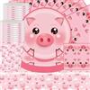 Shamoparty 61 pezzi decorazioni per feste con maialini, set di stoviglie rosa con maialini, stoviglie a tema cartoni animati comprese piatti, bicchieri, tovaglioli di carta, tovaglie, decorazioni per compleanni