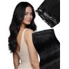 Fshine Extension Capelli Veri Clip Nero Naturale Invisibile PU Fissaggio ad alta Densità 45 cm 110 g 6 pcs Lisci Umani Estensione Clips Confortevole 1B