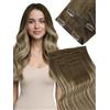 Fshine Extension Capelli Veri Clip 55 cm 110 g 6 pcs Extension Capelli Clip Invisibile PU Castano Scuro con Riflessi Biondi Lisci Umani Estensione Clips Confortevole Matrimonio Colore 3 8 22