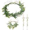 MWOOT Corona di Fiori Fiore da Polso Orecchini Set, Coroncina di Fiori Fascia Capelli Sposa e Bracciale con Nastro Regolabile, Orecchini Pendenti Lunghi con Nappe e Mughetto per Festa di Matrimoni