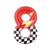 mciskin Red Racing - 8 candele di compleanno, decorazioni per 8° compleanno per ragazzo e ragazza, candela rossa numero 8 per torta, decorazioni per torte a tema auto da corsa a tema auto da corsa