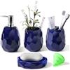 bwszrosa Set di accessori da bagno, set di 4 accessori da bagno, dispenser di sapone per lozione, portasapone, porta spazzolino, bicchiere per spazzolino, organizer da bagno per bagno moderno (blu scuro)