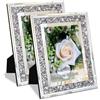 ALLARTONLY Cornice per foto a specchio con strass luccicanti e finitura in vetro argentato, per foto da 12,7 x 17,8 cm, confezione da 2 pezzi, supporto da tavolo e cornice da parete.