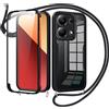 Jrkvniv Cover per Xiaomi Redmi Note 13 Pro 4G con Cordino,360 Gradi Trasparente Custodiacon con Protezione Schermo Integrata,Bumper Rugged Custodia con Regolabile Tracolla Corda Collana -Nero
