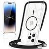Knrlqim Magnetica Cover per iPhone 14 Pro con Cordino, Compatibile con Magsafe,Trasparente Custodia con Laccio Collana Tracolla Collo Corda Regolabile,Silicone Antiurto Case Protettiva,Nero