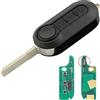 Heart Horse 433Mhz 3 Tasti Ricambio Chiave per Telecomando con PCF7946 Chip per Fiat 500 L Fiorino Panda Qubo Grand Punto Doblo Auto Pieghevole Chiave Guscio con Batteria e Lama (Delphi Sistema)
