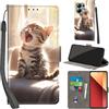 PHINIENLAND Cover per Xiaomi Redmi Note 13 Pro 4G custodia portafoglio Gatto | 3 scomparti carte, 1 tasca banconote, Chiusura magnetica, Supporto, Pelle PU flip cover per Xiaomi Poco M6 Pro