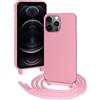 FERLAN Custodia per iPhone 12 Pro Max Cover con Cordino,Rosa Silicone Antiurto TPU Morbido Case Corda Collana Necklace Regolabile Stylish con Catena Ultra Sottile Cover per iPhone 12 Pro Max,Rosa