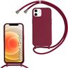 Belzsxy Cover per iPhone 12 Mini con Cordino, Custodia con Laccio Collana Tracolla Collo Liquido Silicone Antiurto TPU Antiurto AntiGraffio Case,Rosso