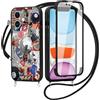 Yirlbey 360 Gradi Cover per iPhone 11 6,1'' con Cordino, Aesthetic Collage Modello Design Trasparente Silicone Case Corda con Regolabile Laccio Antiurto Antigraffio Bumper Protezione Custodia, Nero