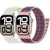 PIOWNN 2 Nylon Cinturini Compatibile con Cinturino Apple Watch 44 mm 45 mm 42 mm 46 mm 49 mm, Sport Loop Bracciale Tessuto Uomo donna per iWatch Series 10 9 8 7 6 5 4 3 SE Ultra, Galassia/Rosa Viola