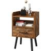 YMYNY Comodino, Tavolino da Salotto, Tavolino in Legno, Cassetto con Tessuto Rimovibile, Ripiano Aperto, 39x29x62 cm, per Camera da Letto, Soggiorno, Marrone Rustico HST021H