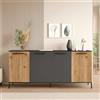 Dmora - Credenza Alfrick, Buffet da Soggiorno, Madia da Salotto, Dispensa da Cucina, 160x40 h72 cm, Quercia e Antracite