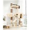 Globlazer Beige Tiragraffi per Gatti Adulti con Grandi Grotte Cesto Imbottiti Piattaforma Rampa Graffiatura Sisal Peluche Giocattoli, Stabile Albero Tiragraffi 116 cm per Gatti Interno (S45, Beige)