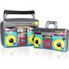 FunX Ghettoblaster gonfiabile, anni '80 '90, accessorio per carnevale, feste e costumi, pulsante da bagno, aerobica, abbigliamento hip hop, set piccolo/grande