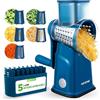 NutriChef Mandolina per Verdure 5 in 1 e Grattugia Formaggio per Cucina, Affetta Verdure con 5 Lame Intercambiabili, Manovella, Base a Ventosa e Contenitore, Accessori Cucina, Blu