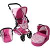 Bayer Chic 2000 - Passeggino per bambole Fides, set di passeggino 3 in 1 composto da navicella, seggiolino sportivo e seggiolino auto, unicorno, rosa