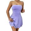 AIEOE Cocktail Party Vestito Senza Schiena Donna Sexy Elegante Corto con Orlo Arruffato Senza Maniche Curvy Sexy Estate Club Taglia XS Viola