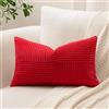 Sungeek 1 Pezzi Federe Cuscini 30x50 in Morbido Velluto a Coste, Fodere per Cuscini Decorativi con Motivo a Strisce e Patchwork Croce Copricuscini Cuscino per Divano Letto Soggiorno, Rosso