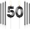 mciskin Set di Candele per 50° Compleanno Obsidian, Candela Numero 50 con Candele Lunghe e Sottili per Torta, Decorazioni per 50° Compleanno per Uomo Donna, Candela Nera Obsidian Cake Topper per
