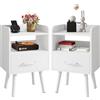 YMYNY Set di 2 Comodini, Tavolini da Salotto, Tavolini in Legno, Cassetti con Tessuto Rimovibile, Ripiano Aperto, 39x29x62 cm, per Camera da Letto, Soggiorno, Bianco HST021W-2