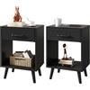 YMYNY Set di 2 Comodini, Tavolini da Notte, Tavolini Salotto, Cassetto in Tessuto, Ripiano aperto, Gambe in legno massello, Stile Industriale Rétro, per Camera da Letto, Soggiorno, Nero HST020B-2