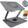 BeSokar Supporto per laptop in alluminio, girevole a 360°, pieghevole, con ventola magnetica per raffreddamento, compatibile con MacBook e dispositivi da 10 a 17,3 pollici (grigio scuro)