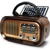 BliMySwe Radio Portatile Vintage, AM/FM/SW Radio Bluetooth Ricaricabile, Radiolina Portatile Alimentata da Batterie Ricaricabili da 1200 mAh o da Batterie D-Cell, Radio Solare che Supporta USB/TF Card/TWS