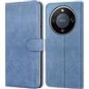 Leacckl Cover per Honor Magic 8 Lite, Custodia a portafoglio in Pelle PU Premium [Magnetica a Scatto] [Funzione Stand], Blu