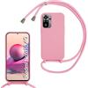 SLWYF Custodia per Xiaomi Redmi Note 10 4G/Note 10S Cover con Cordino, Silicone Antiurto TPU Morbido Corda Collana Necklace Regolabile Stylish con Catena Ultra Sottile Cover Case, Rosa