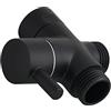Tecmolog - Valvola a 3 vie in ottone, valvola di arresto G 1/2, rubinetto per doccetta doccia, bagno, colore: Nero, DSF007C