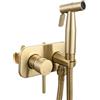 Tecmolog Set composto da Idroscopino Bidet Portatile in Acciaio Inox, Miscelatore per Bidet, Tubo Doccia Acqua Calda e Fredda, Oro Spazzolato, WS024J2F2