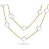 Bling Jewelry Bianco Fiore Lungo Argento Placcato Perlato Smalto Stazione Catena Avvolgere Strato Clover Collana Per Le Donne 40 Pollici