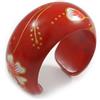 Avalaya Bracciale rigido in legno con motivo floreale rosso, con possibili irregolarità naturali, taglia L