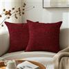Encasa XO Fodere per cuscini in ciniglia fine Set da 2 pezzi - Rosso 1 - 60x60 cm Cuscino decorativo testurizzato in tinta unita, morbido e liscio, con accenti quadrati per divano